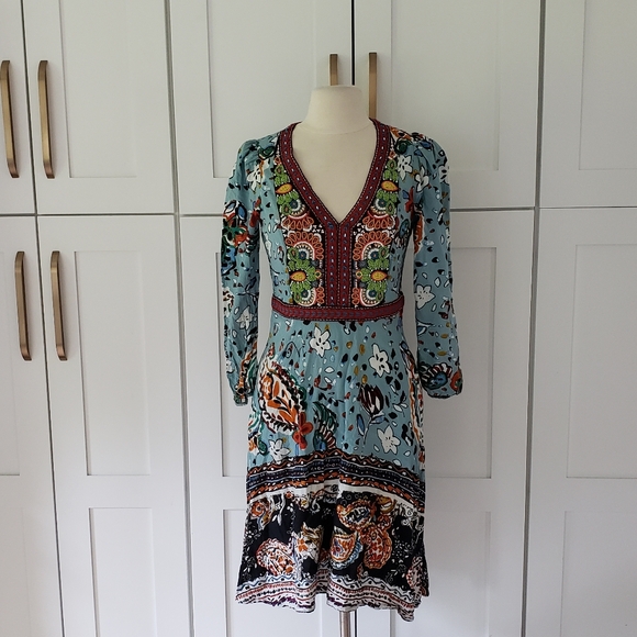 Anthropologie | Dresses | Anthropologie Multicolor Patterned Midi Dress ...